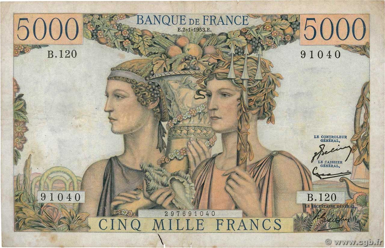 5000 Francs TERRE ET MER FRANCE  1953 F.48.08 TB