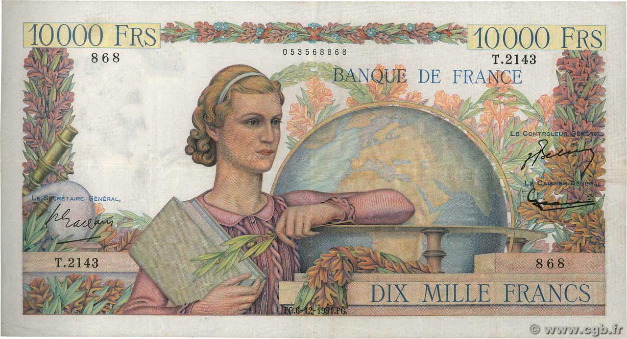 10000 Francs GÉNIE FRANÇAIS FRANCE  1951 F.50.55 TTB