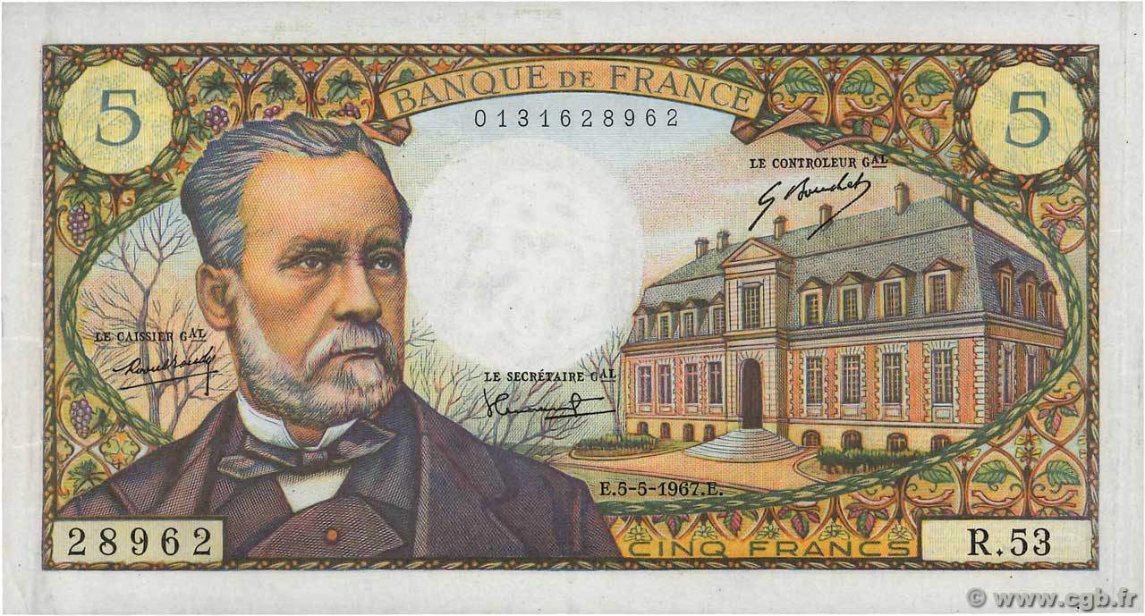 5 Francs PASTEUR FRANCE  1967 F.61.05 SUP