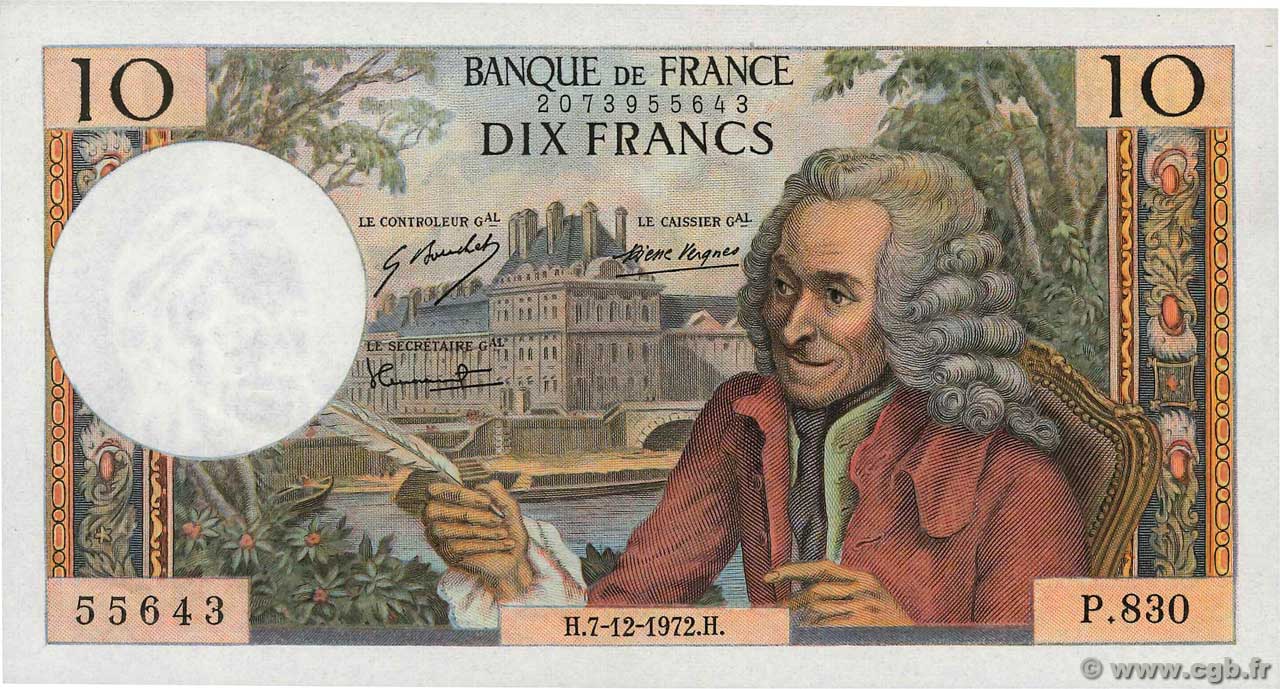 10 Francs VOLTAIRE FRANKREICH  1972 F.62.59 fST+