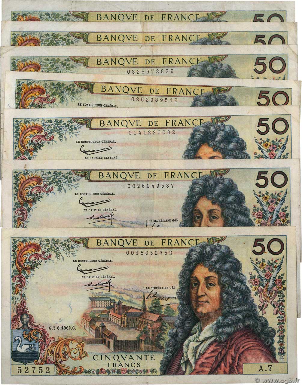50 Francs RACINE Lot FRANCIA  1962 F.64.lot BC