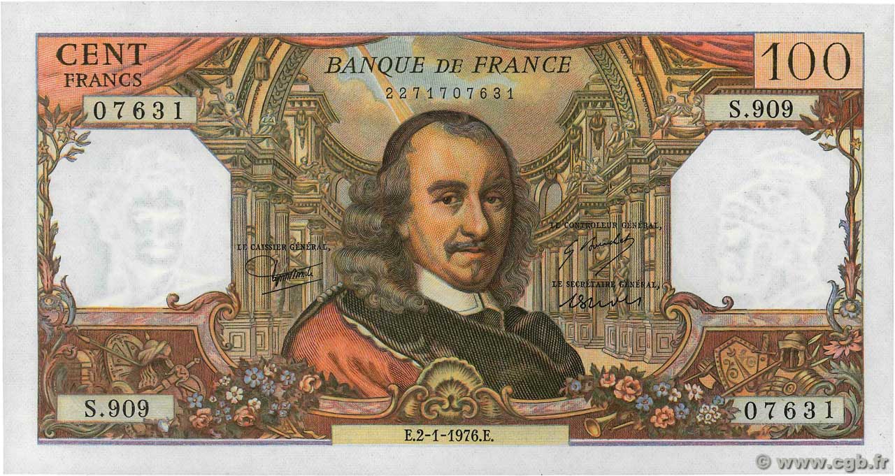 100 Francs CORNEILLE FRANCIA  1976 F.65.51 AU