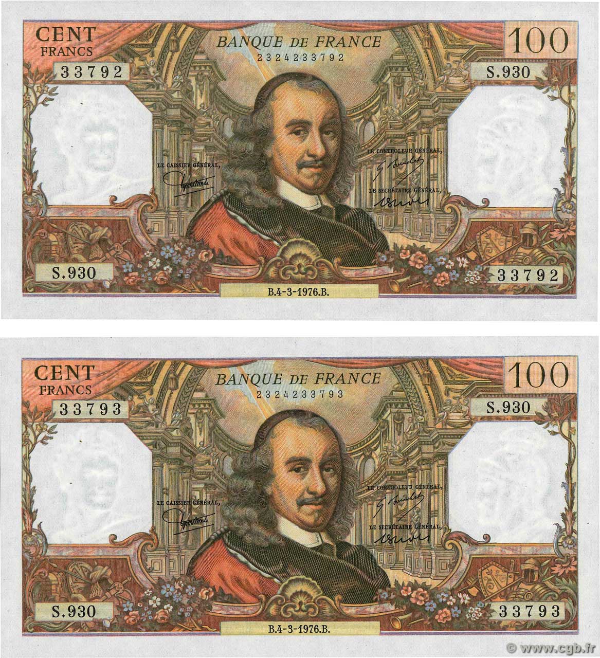 100 Francs CORNEILLE Consécutifs FRANKREICH  1976 F.65.52 fST