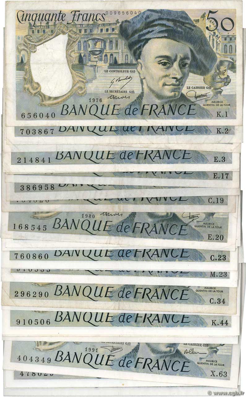 50 Francs QUENTIN DE LA TOUR Lot FRANCE  1976 F.67.lot TTB