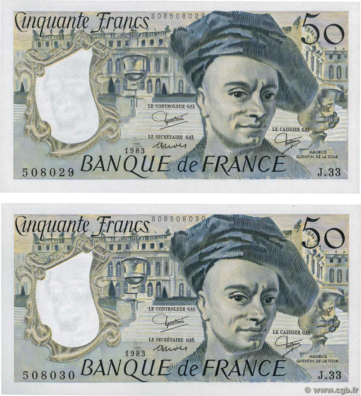 50 Francs QUENTIN DE LA TOUR Consécutifs FRANKREICH  1983 F.67.09 fST+