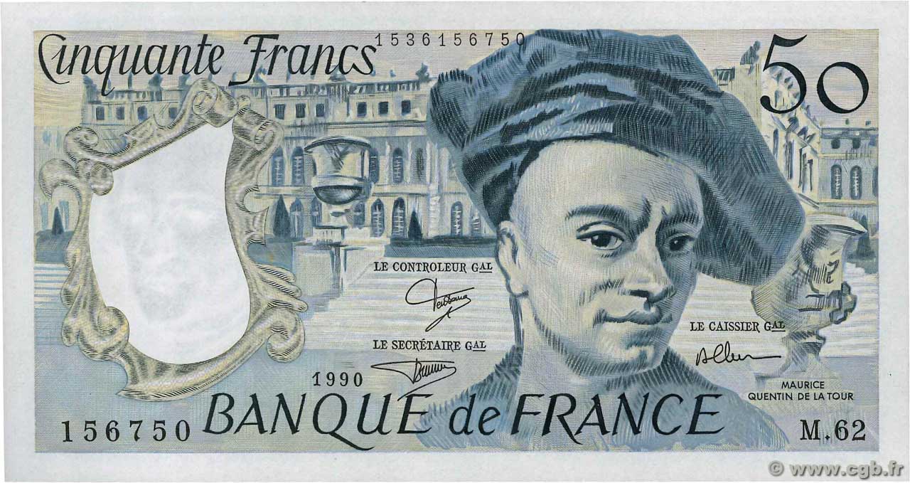 50 Francs QUENTIN DE LA TOUR FRANCIA  1990 F.67.16 AU