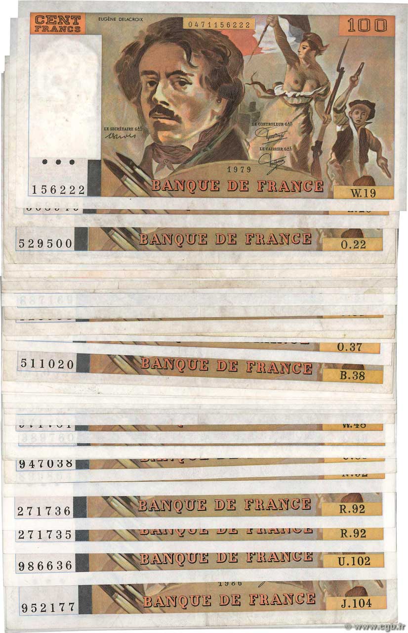 100 Francs DELACROIX modifié Lot FRANCIA  1979 F.69.03-10 BB