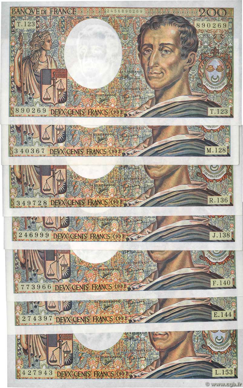 200 Francs MONTESQUIEU Lot FRANCE  1992 F.70.12- XF