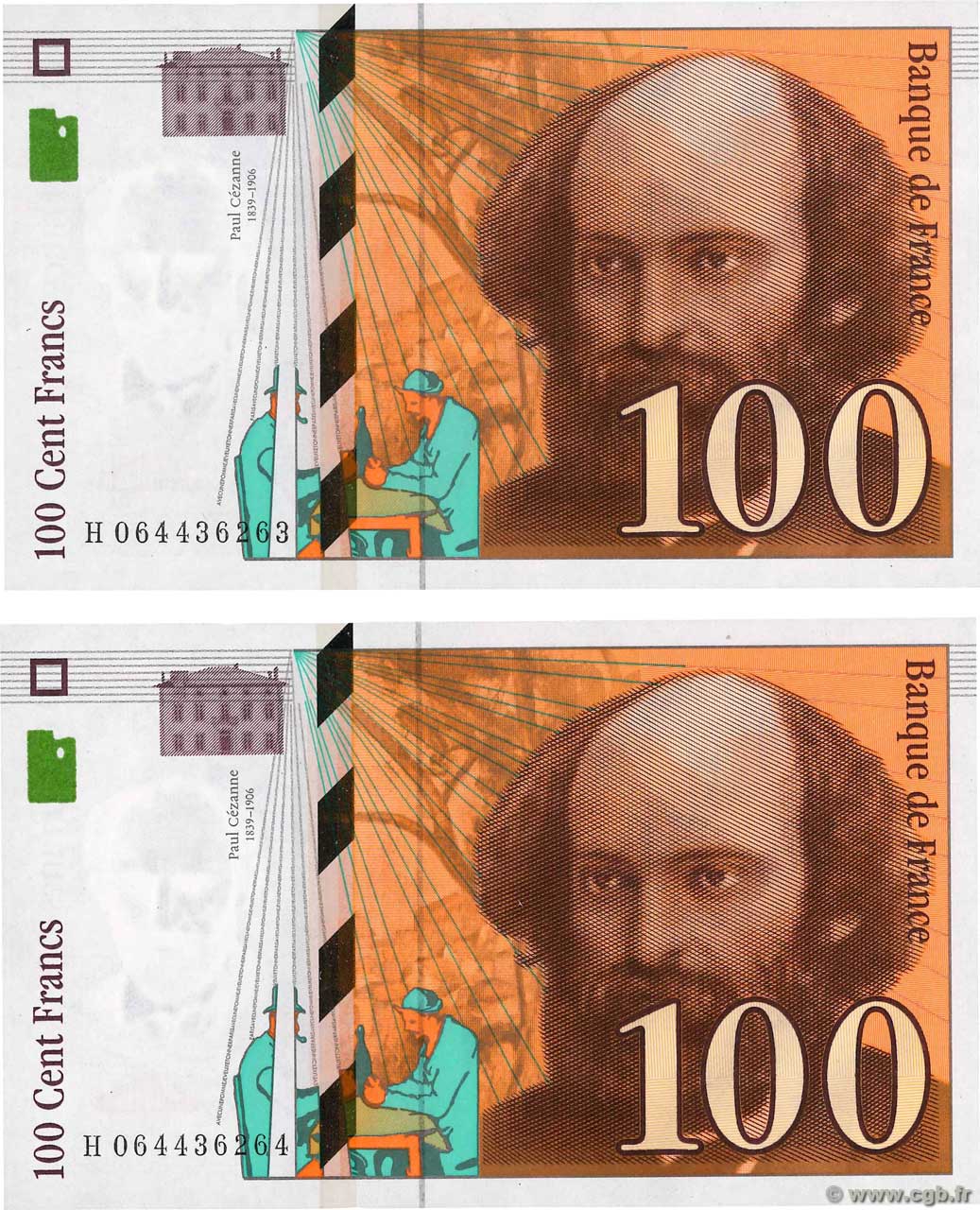 100 Francs CÉZANNE Consécutifs FRANCE  1998 F.74.02 UNC