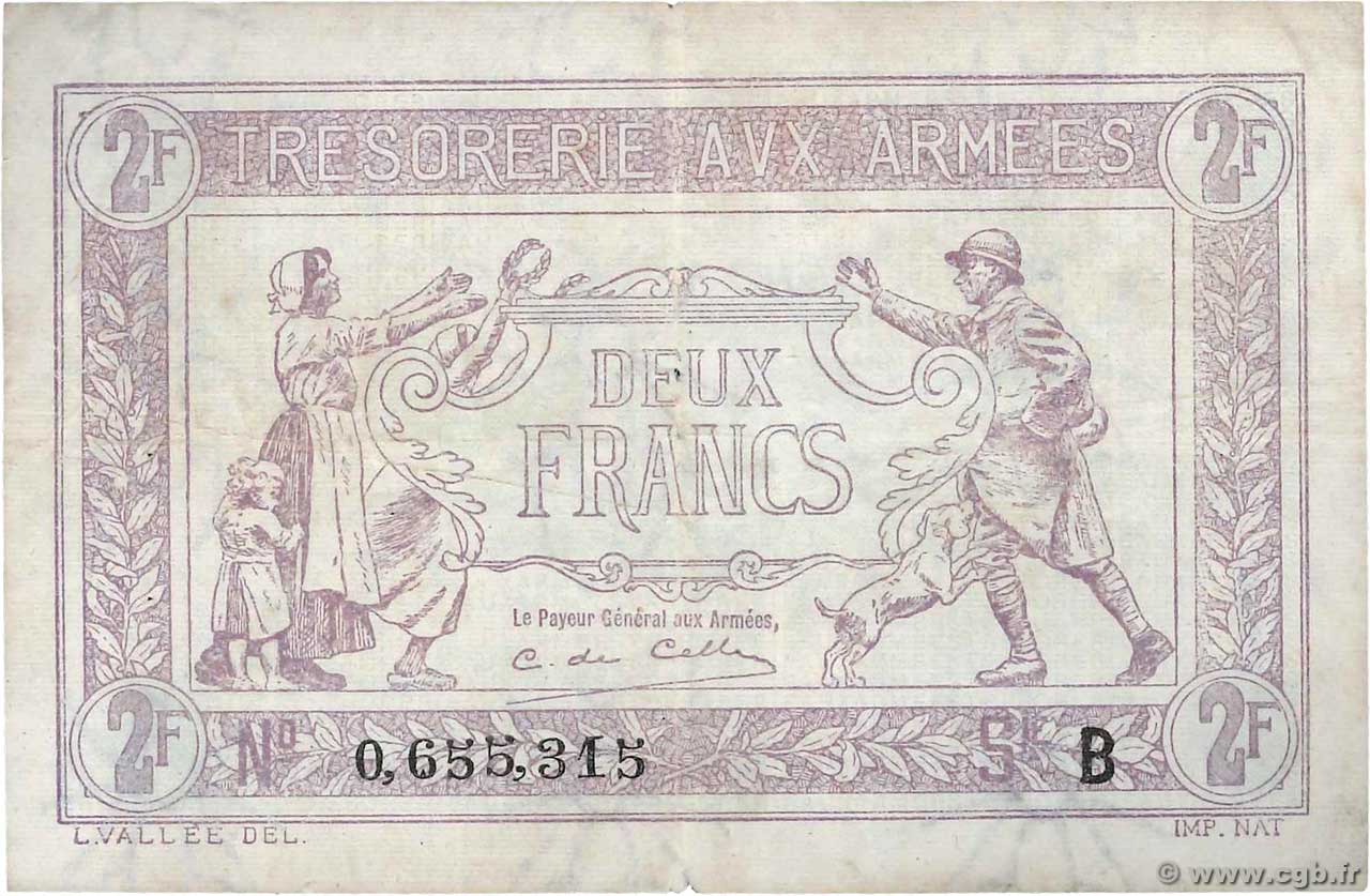 2 Francs TRÉSORERIE AUX ARMÉES FRANCIA  1919 VF.05.02 q.BB