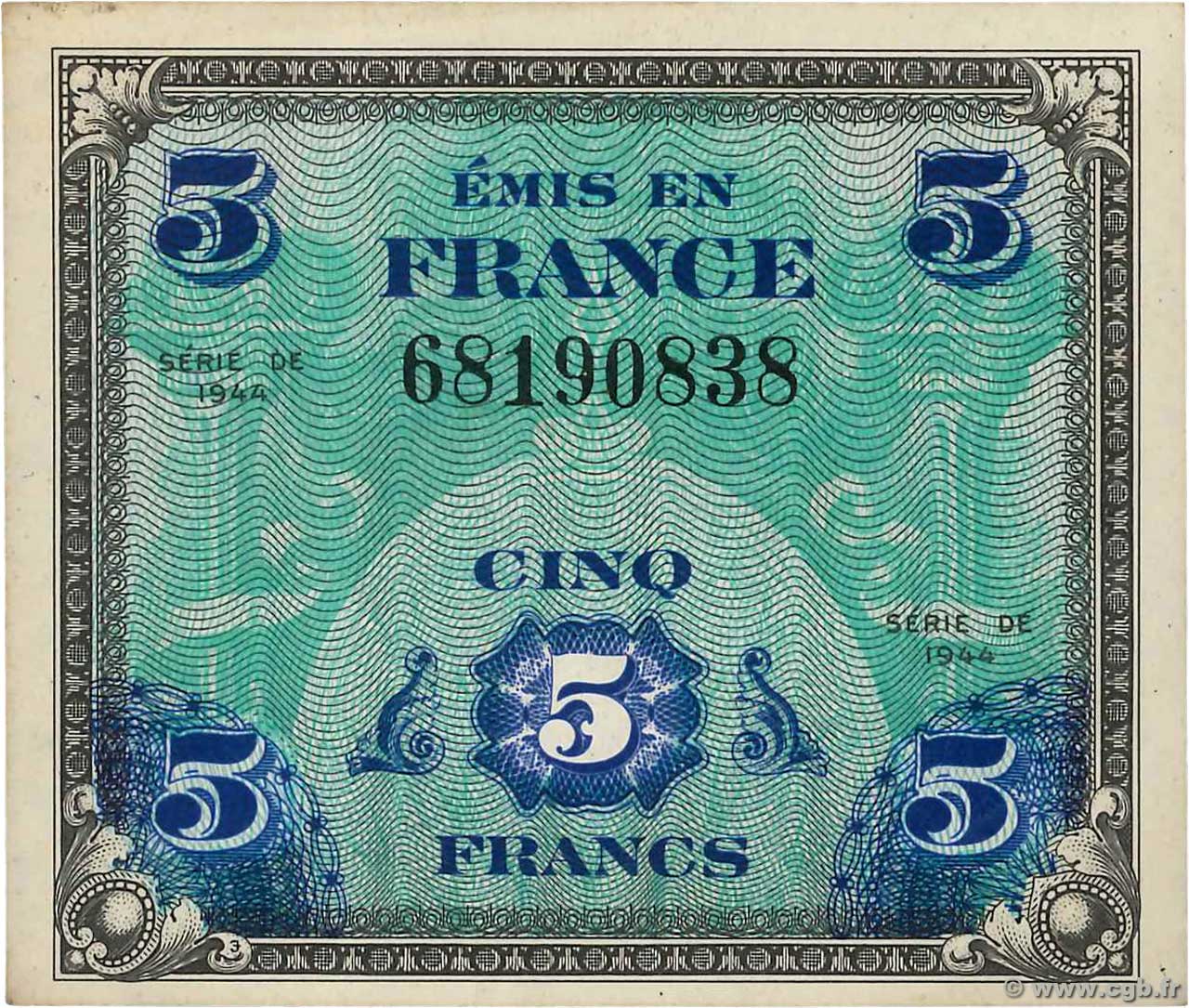 5 Francs DRAPEAU FRANCIA  1944 VF.17.01 EBC+