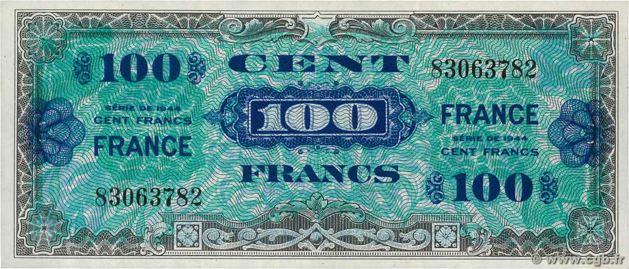 100 Francs FRANCE FRANKREICH  1945 VF.25.01 VZ+