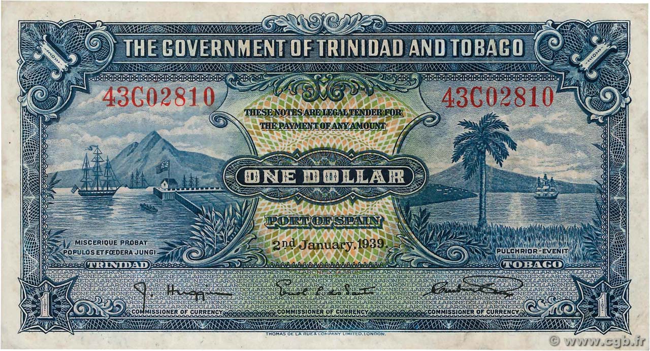 1 Dollar TRINIDAD E TOBAGO  1943 P.05c BB