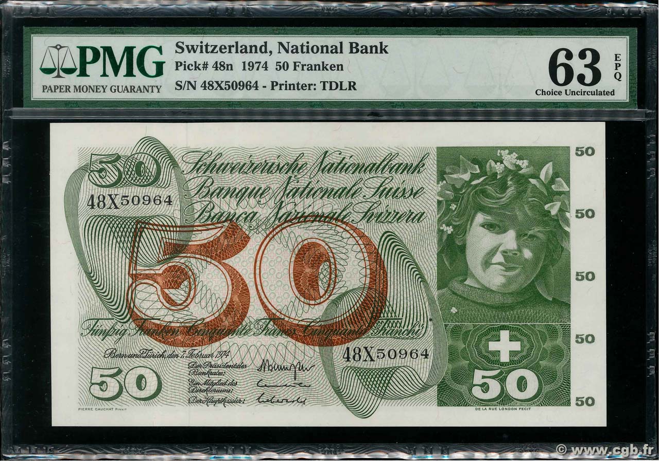 50 Francs SUISSE  1974 P.48n fST+