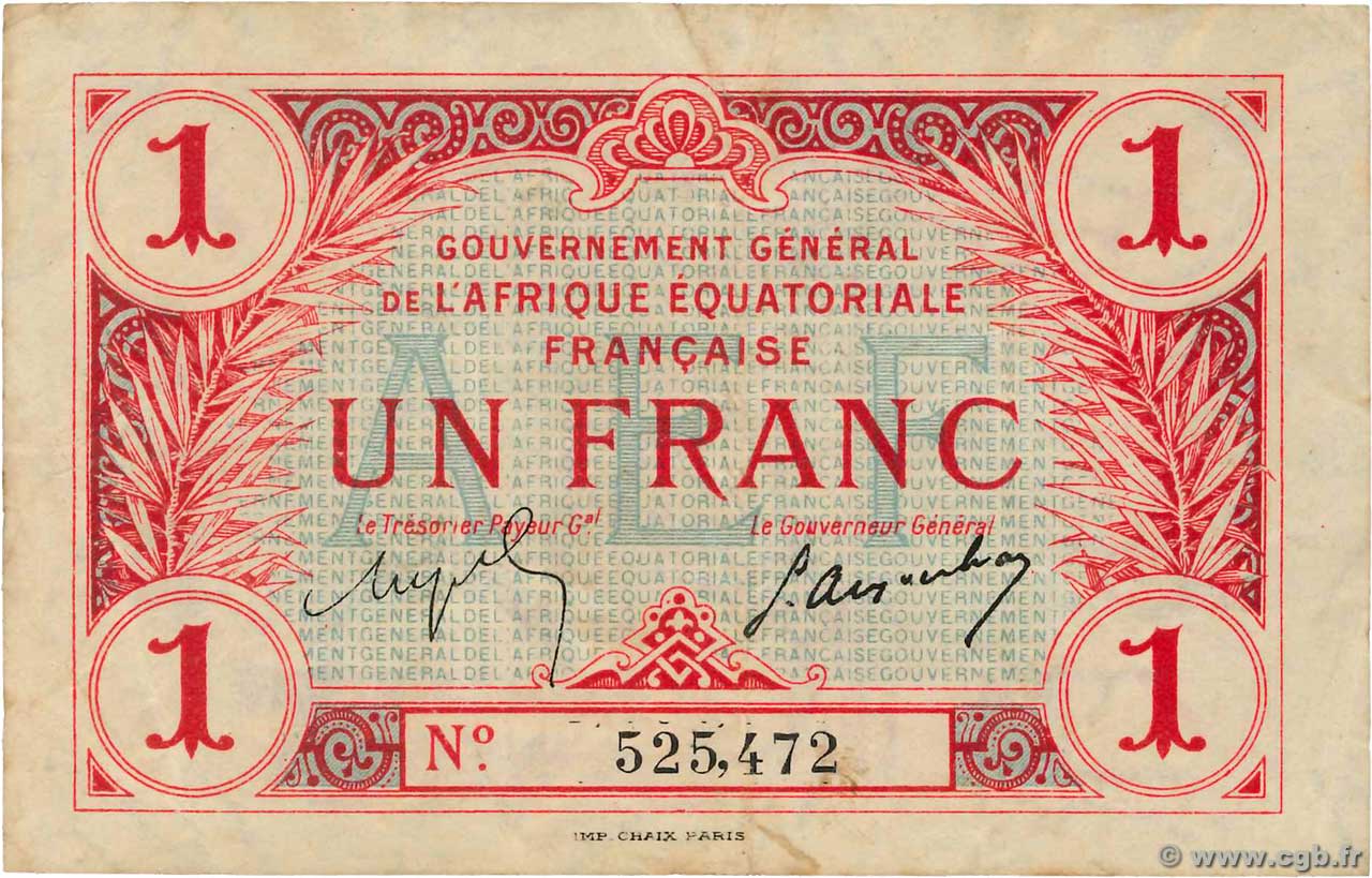 1 Franc AFRIQUE ÉQUATORIALE FRANÇAISE  1917 P.02b TTB