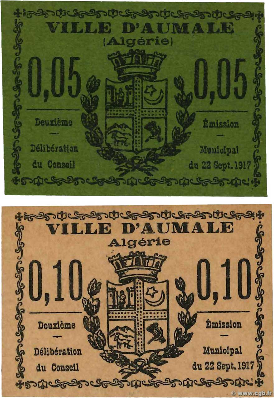 5 et 10 Centimes Lot ALGERIEN Aumale 1917 K.179 et 180 fST+