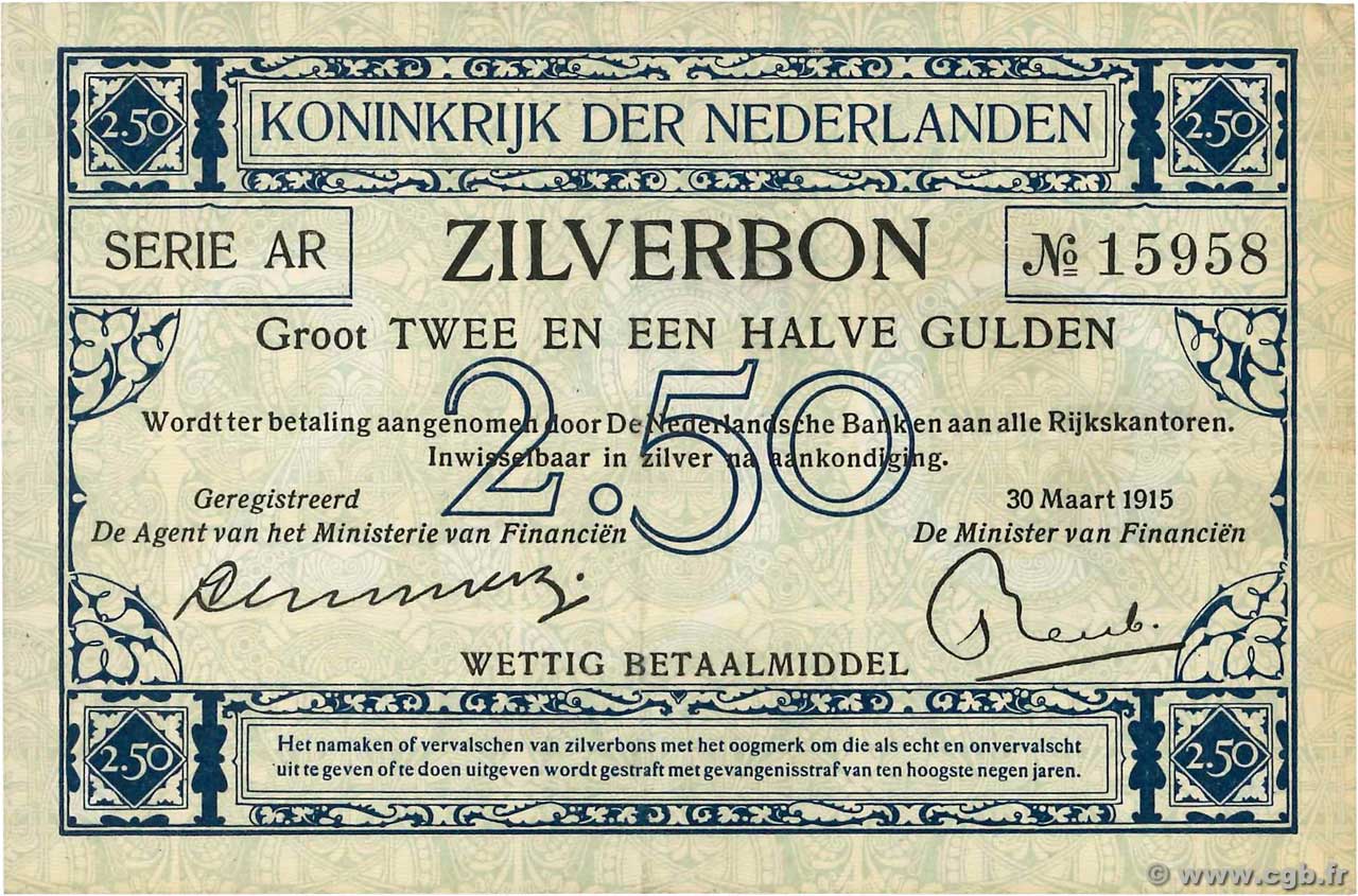 2,5 Gulden PAYS-BAS  1915 P.007 SUP