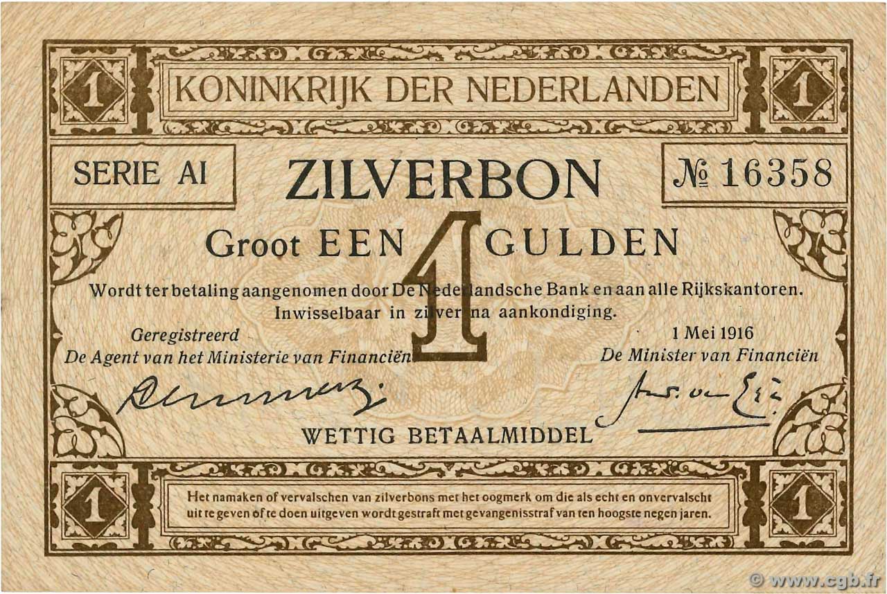 1 Gulden PAYS-BAS  1916 P.008 pr.SUP