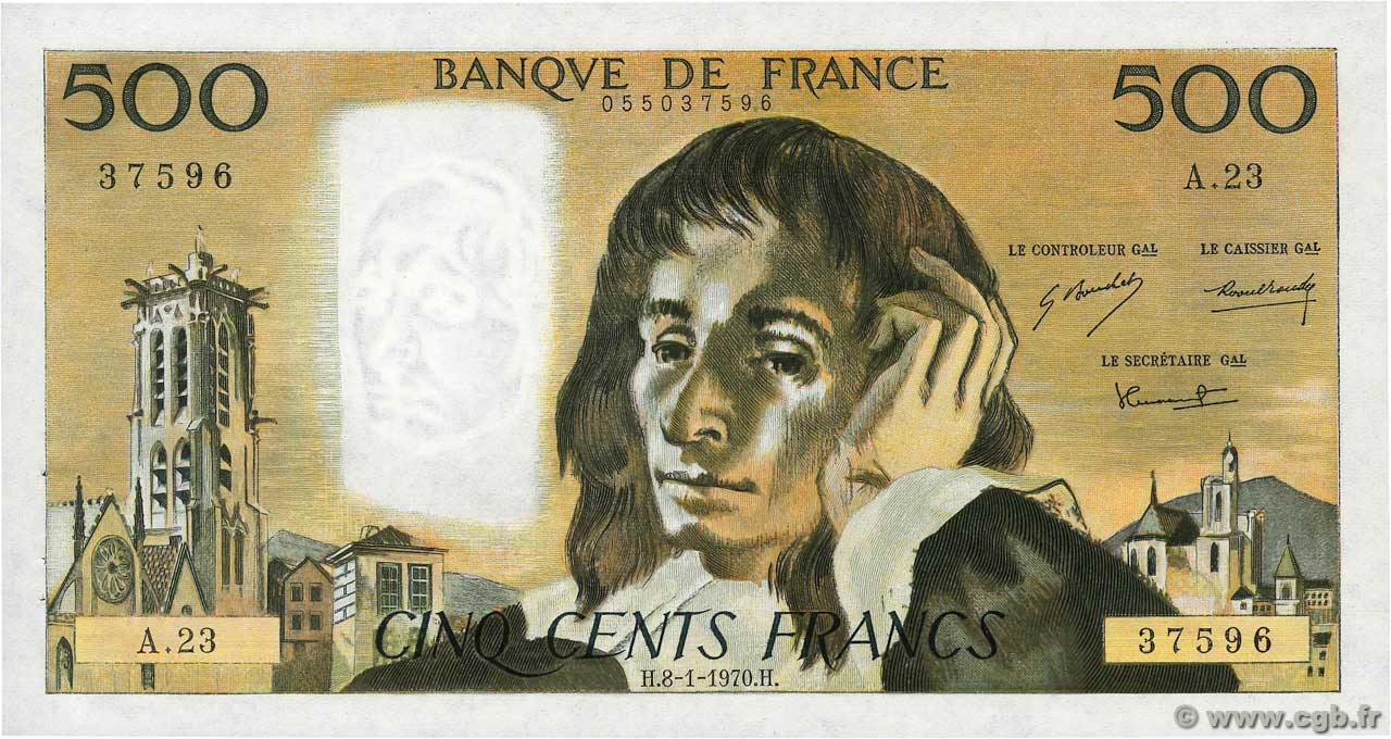 500 Francs PASCAL FRANCE  1970 F.71.05 pr.SPL