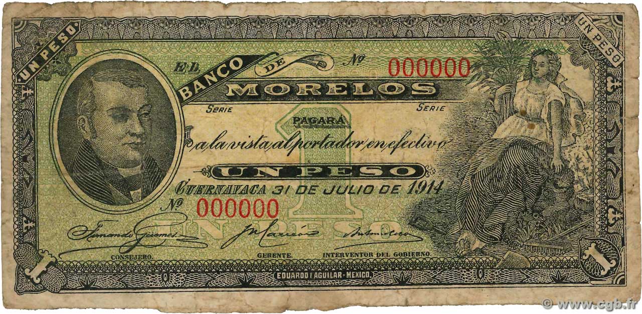 1 Peso Spécimen MEXICO Cuernavaca 1914 PS.351s F-