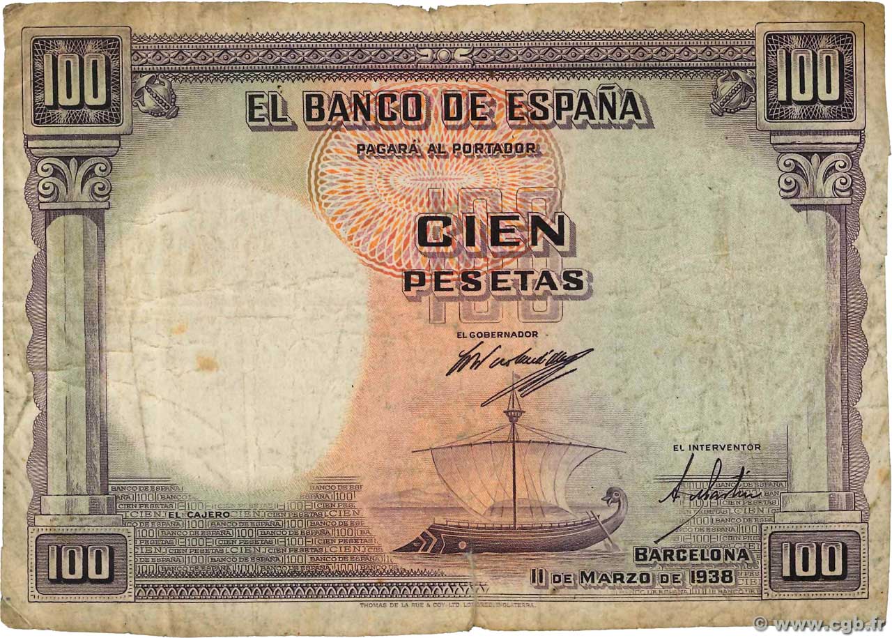 100 Pesetas Épreuve ESPAÑA  1938 P.090p RC