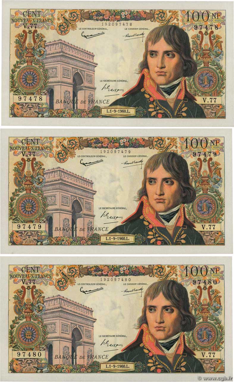 100 Nouveaux Francs BONAPARTE Consécutifs FRANKREICH  1960 F.59.07 VZ+