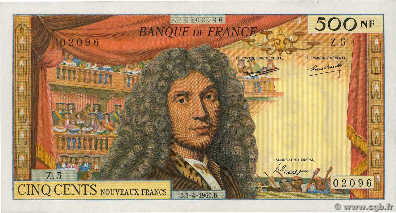 500 Nouveaux Francs MOLIÈRE FRANCIA  1960 F.60.02 SPL