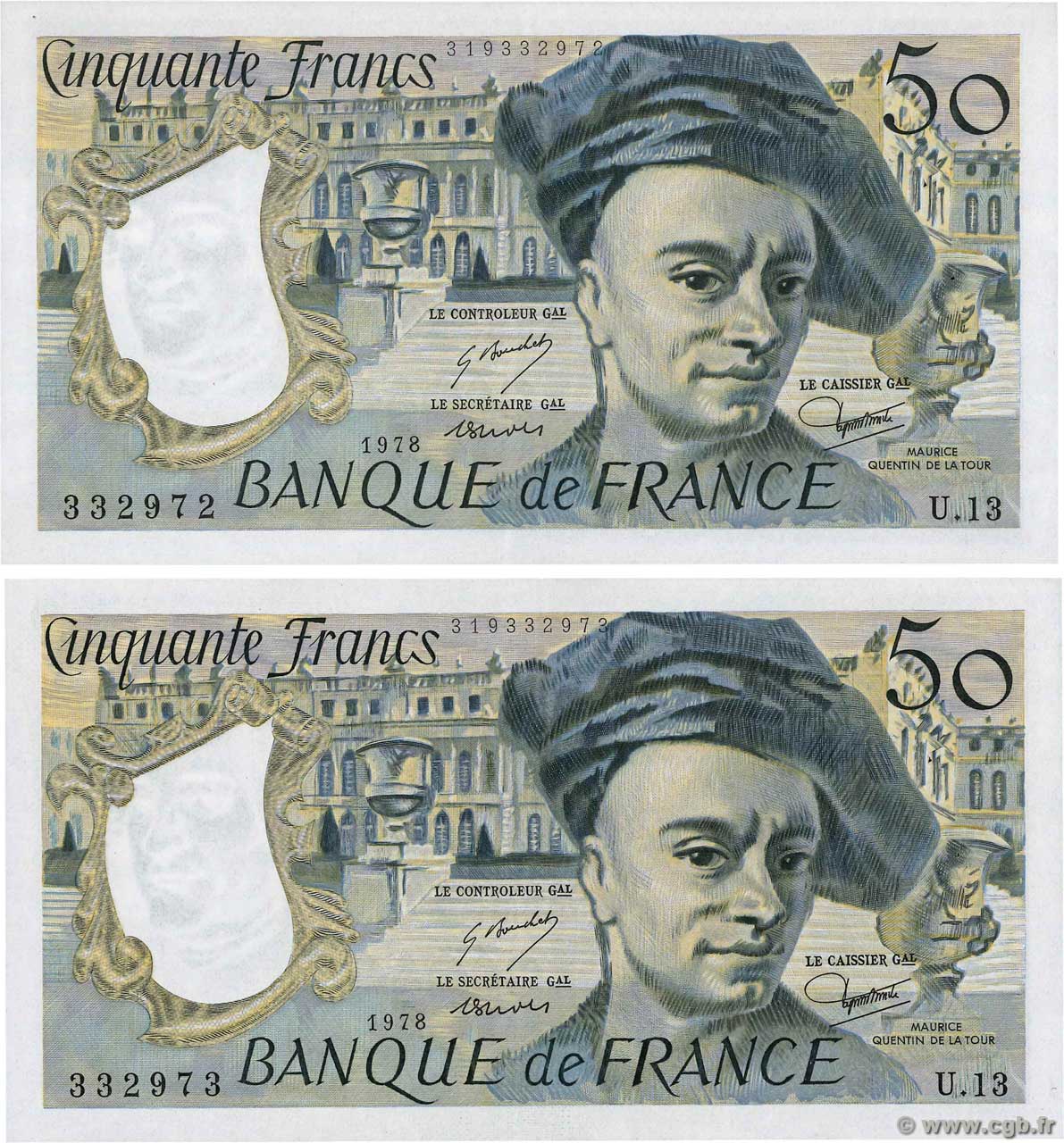 50 Francs QUENTIN DE LA TOUR Consécutifs FRANCIA  1978 F.67.03 SPL