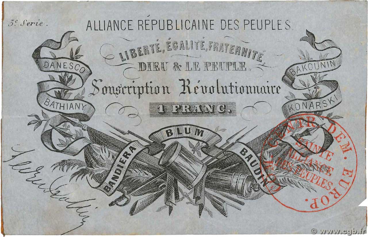 1 Franc FRANCE regionalism and miscellaneous  1852  VF