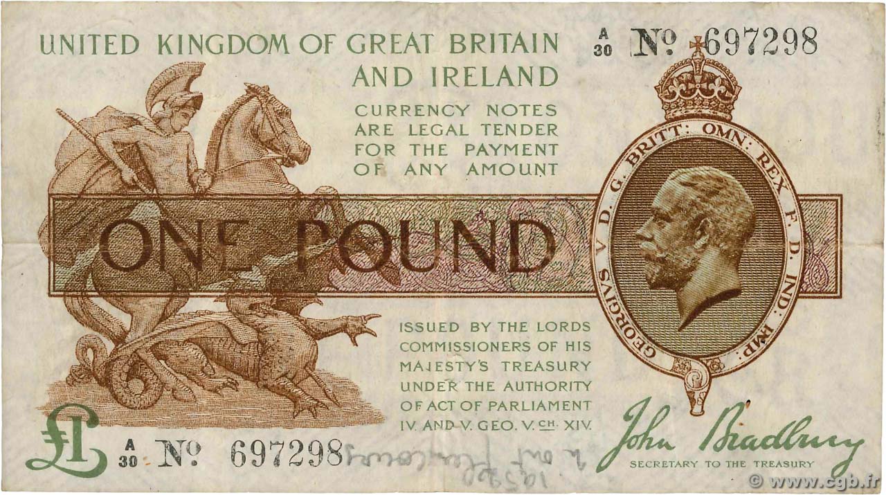 1 Pound INGLATERRA  1917 P.351 BC+