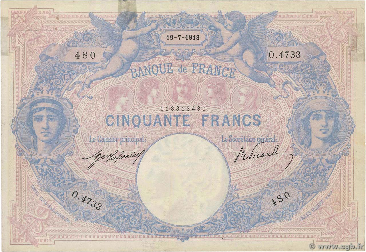 50 Francs BLEU ET ROSE FRANCE  1913 F.14.26 TTB