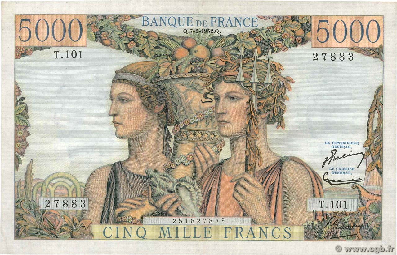 5000 Francs TERRE ET MER FRANCE  1952 F.48.06 pr.SUP