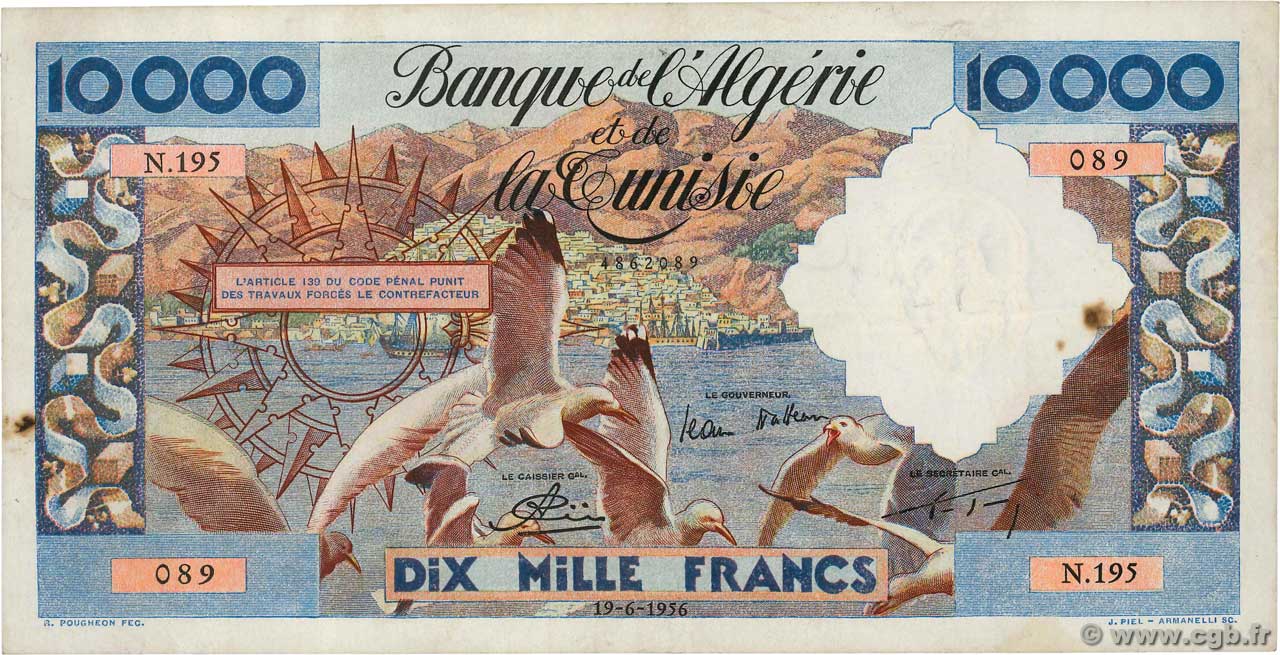 10000 Francs ALGERIEN  1956 P.110 SS