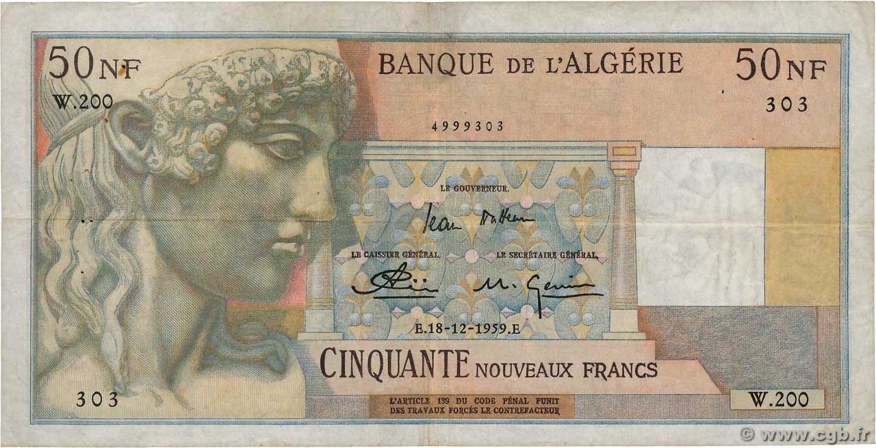 50 Nouveaux Francs ARGELIA  1959 P.120a MBC