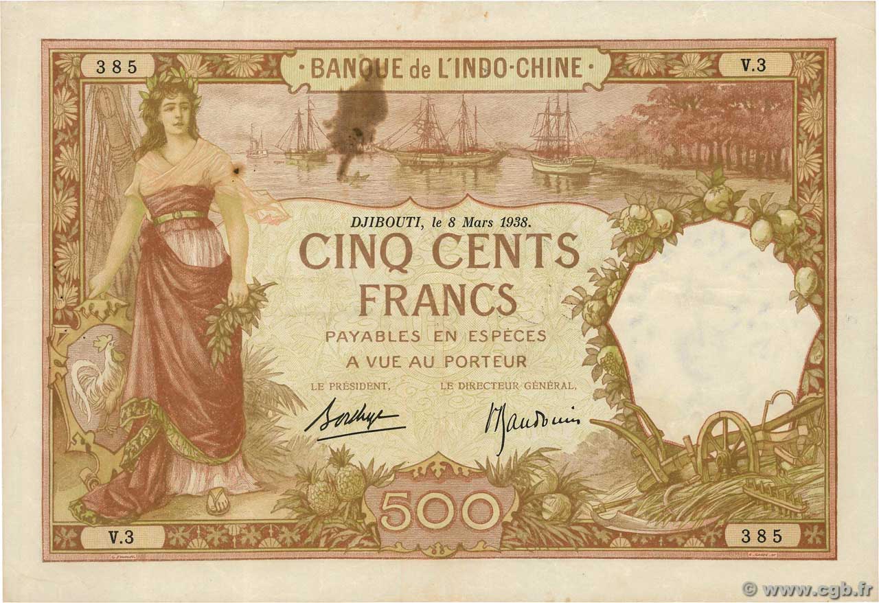 500 Francs DJIBUTI  1938 P.09b q.BB