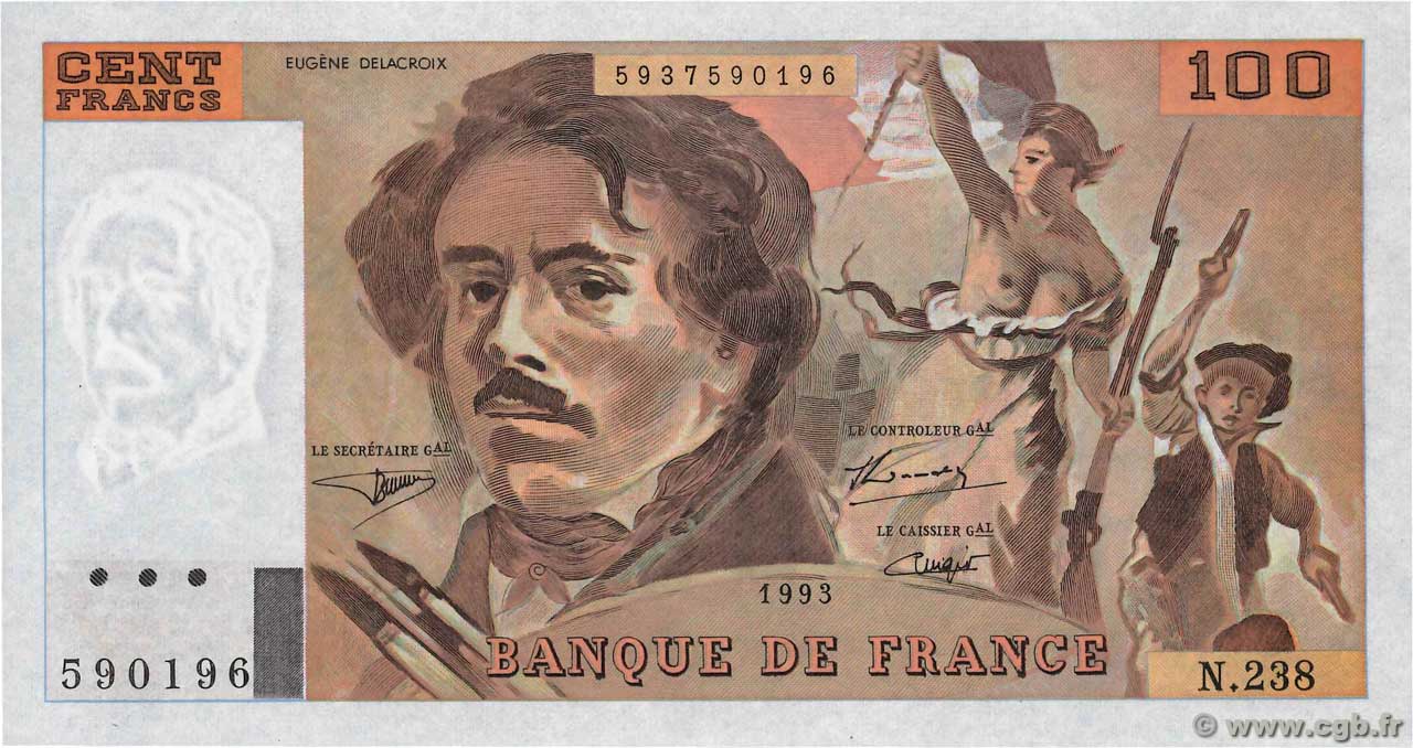 100 Francs DELACROIX imprimé en continu FRANCIA  1993 F.69bis.08 SC+