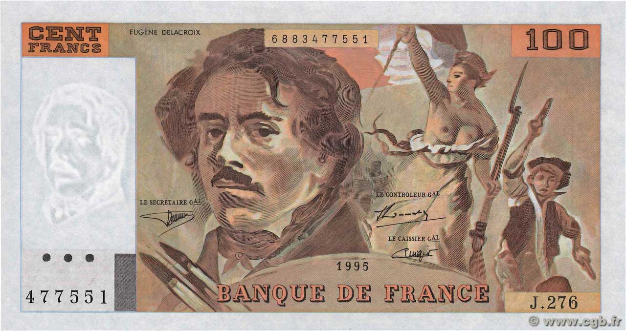 100 Francs DELACROIX 442-1 & 442-2 FRANCIA  1995 F.69ter.02b SC+