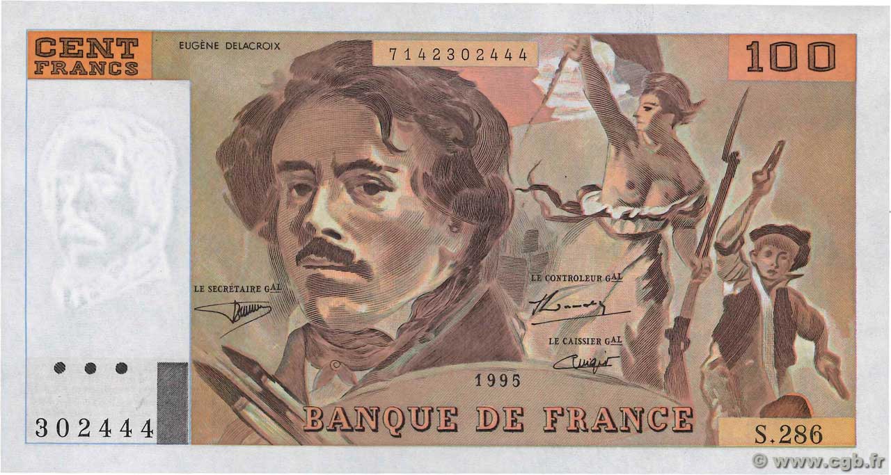 100 Francs DELACROIX 442-1 & 442-2 FRANCIA  1995 F.69ter.02c SC+