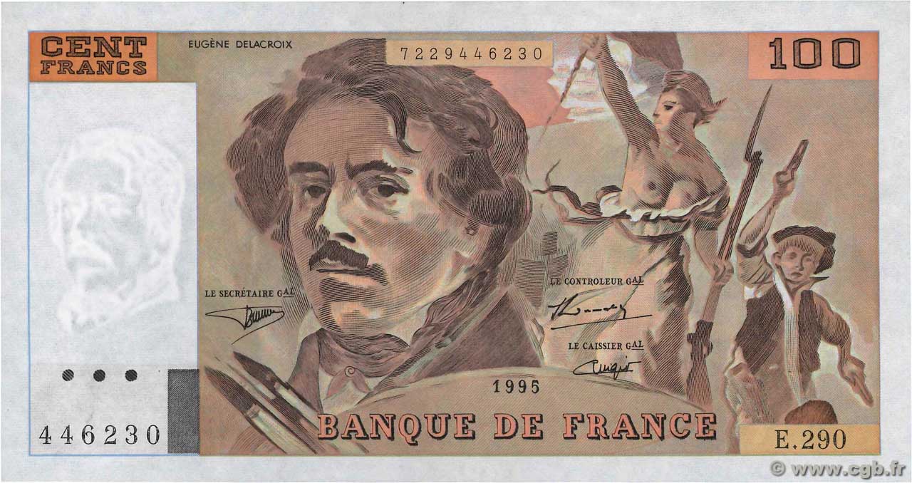 100 Francs DELACROIX 442-1 & 442-2 FRANCIA  1995 F.69ter.02c SC+