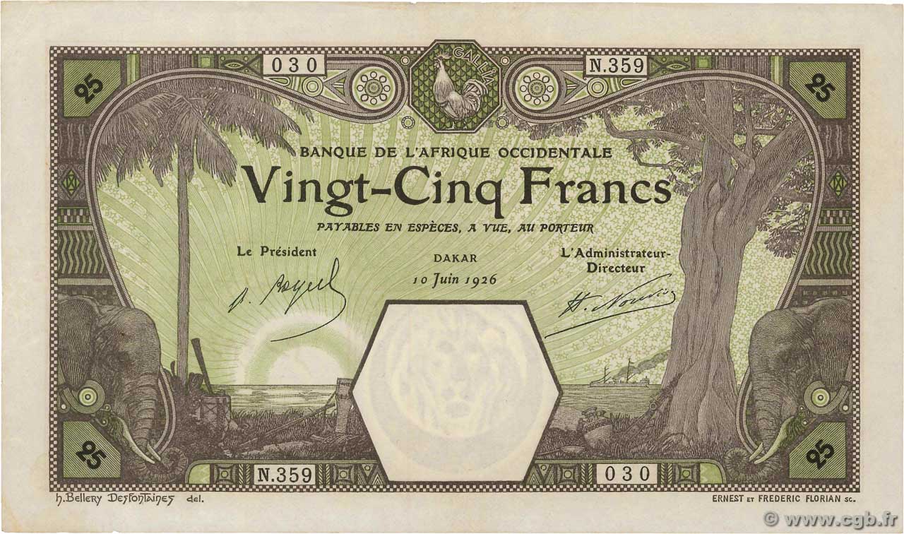 25 Francs DAKAR AFRIQUE OCCIDENTALE FRANÇAISE (1895-1958) Dakar 1926 P.07Bc pr.SUP