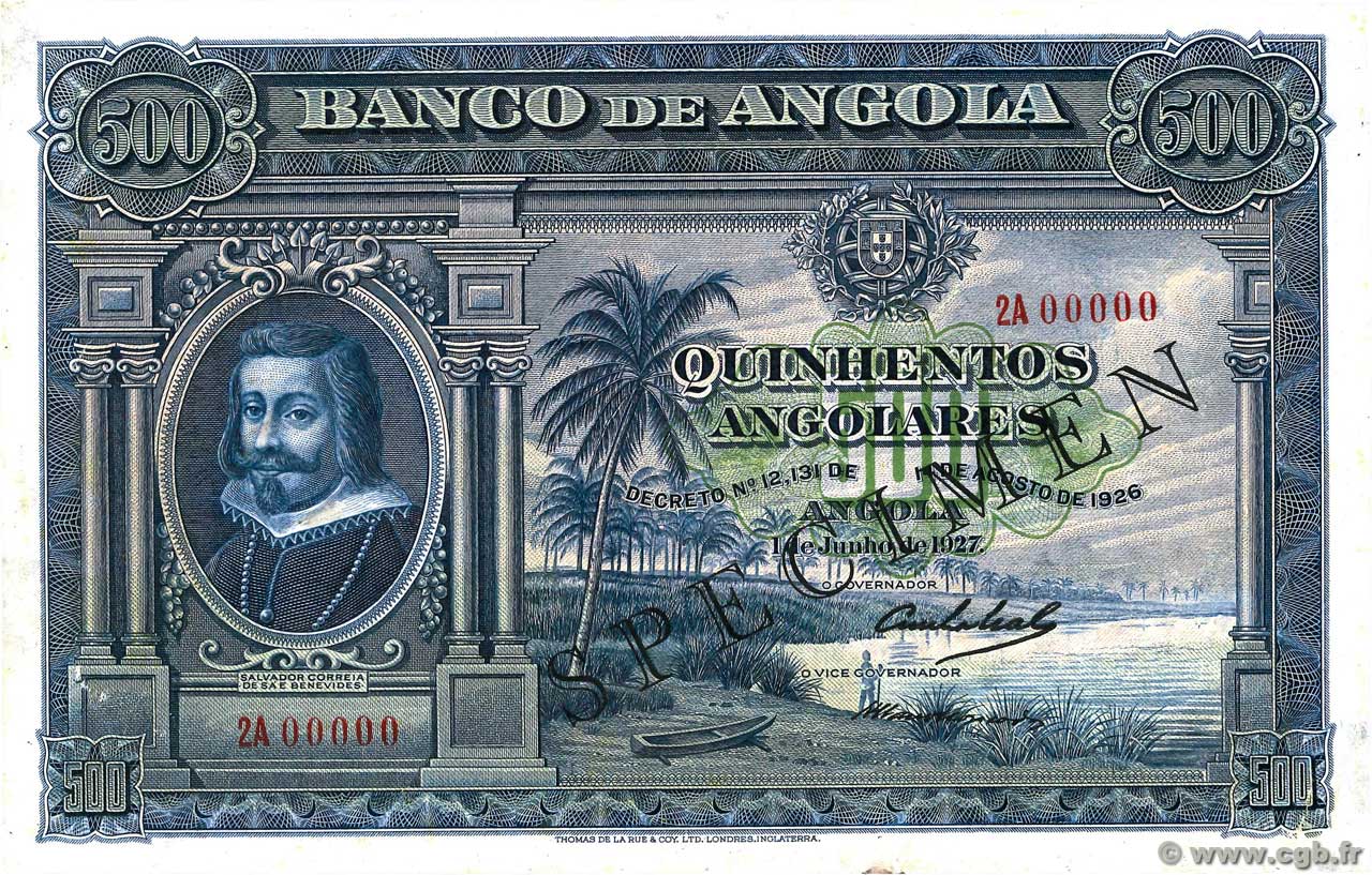 500 Angolares Spécimen ANGOLA  1927 P.076s SPL