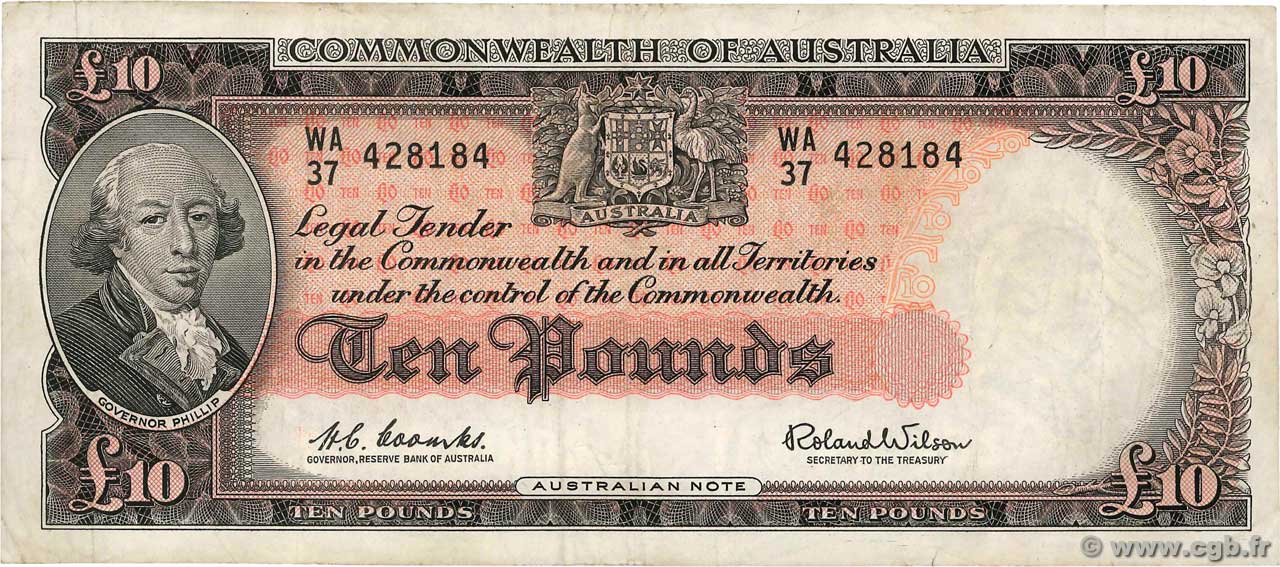 10 Pounds AUSTRALIA  1954 P.36a VF