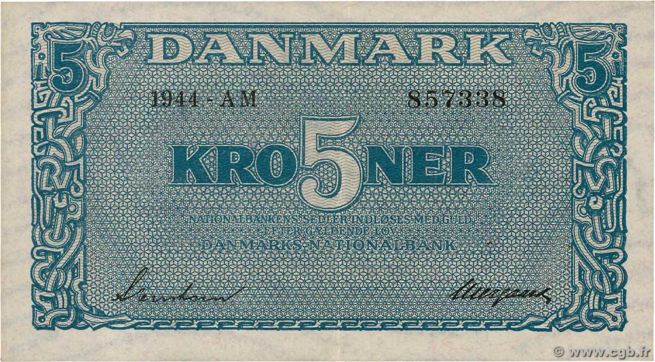 5 Kroner DÄNEMARK  1944 P.035a fST