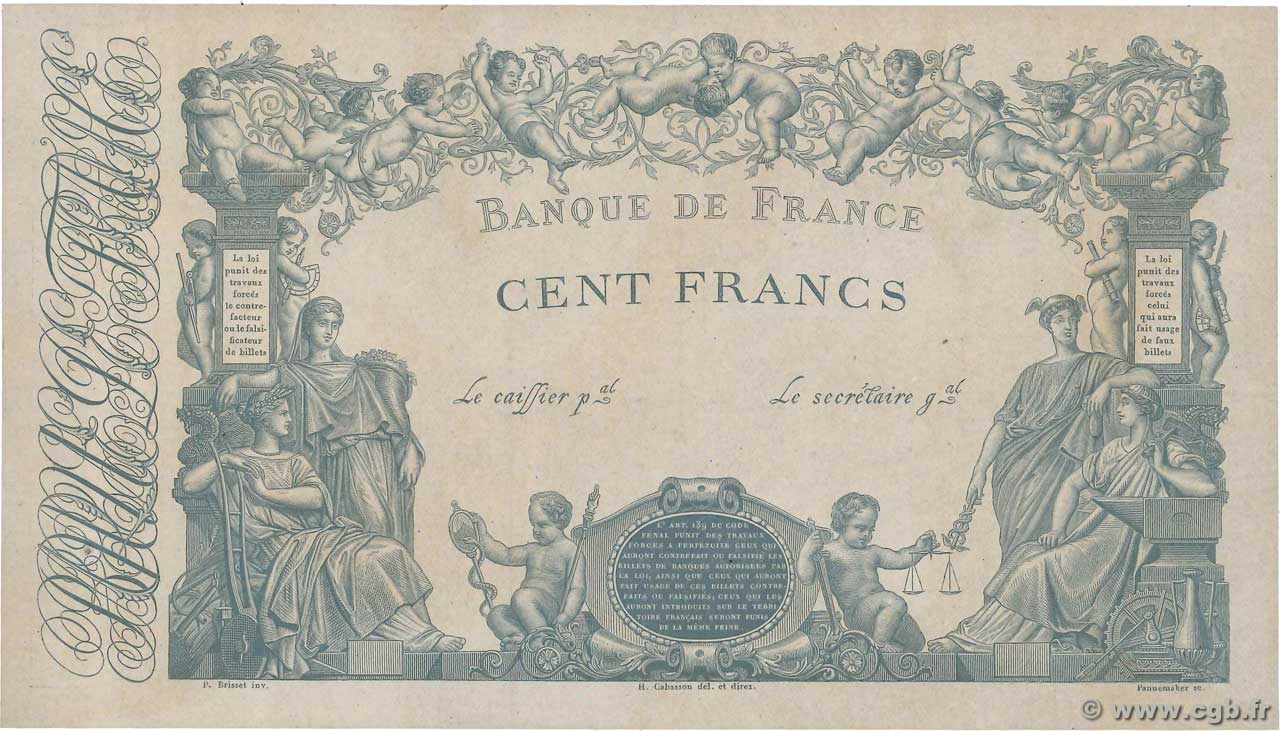 100 Francs type 1862 Indices Bleus Épreuve FRANCE  1860 F.A34.00Ec1 pr.NEUF