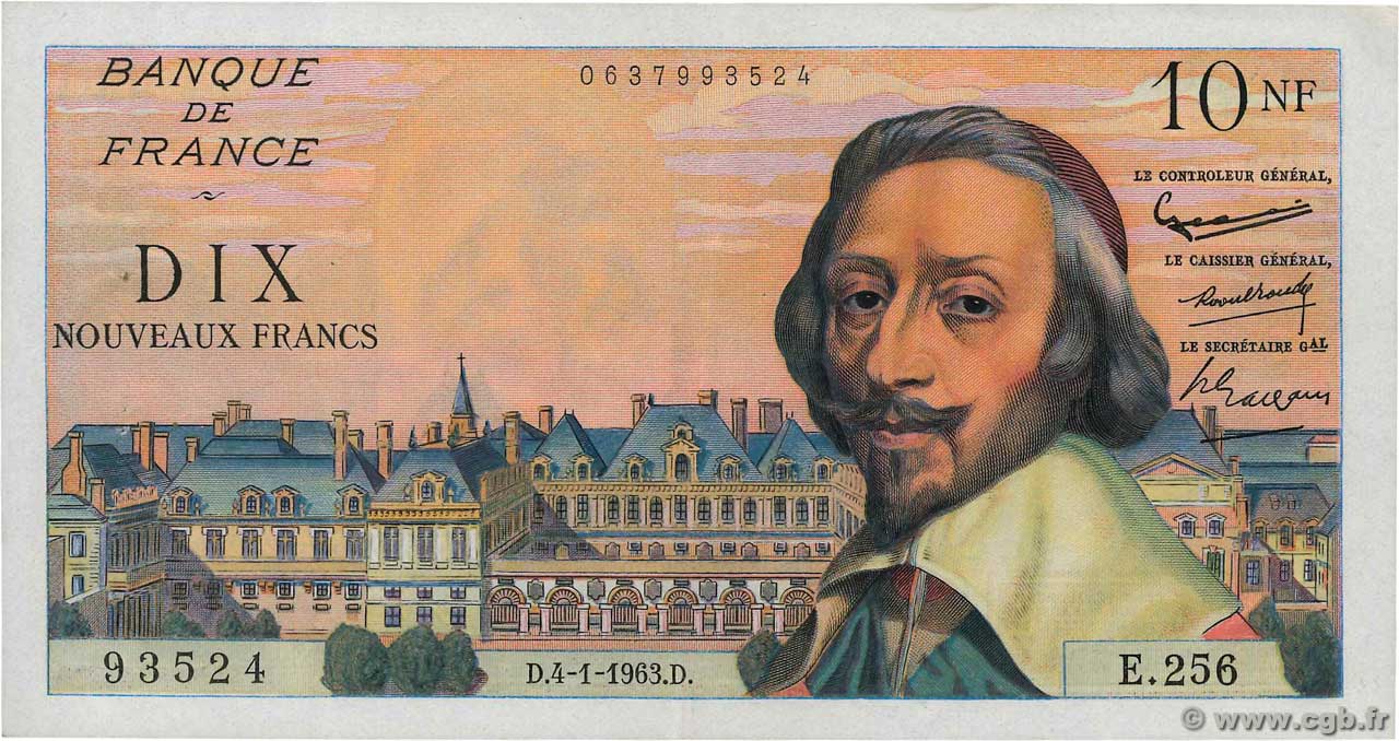 10 Nouveaux Francs RICHELIEU FRANCE  1963 F.57.22 XF+