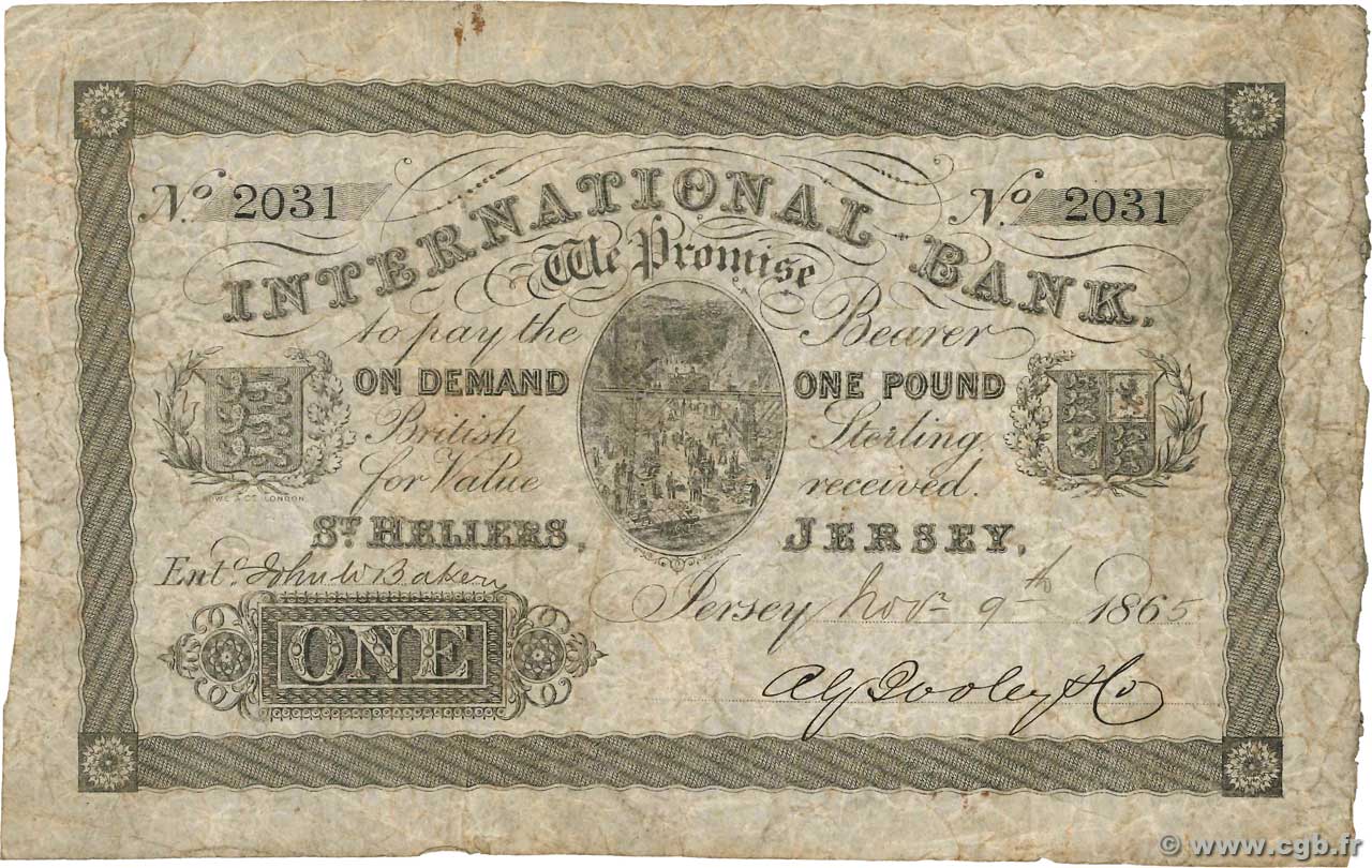 1 Pound JERSEY  1865 PS.161 VG
