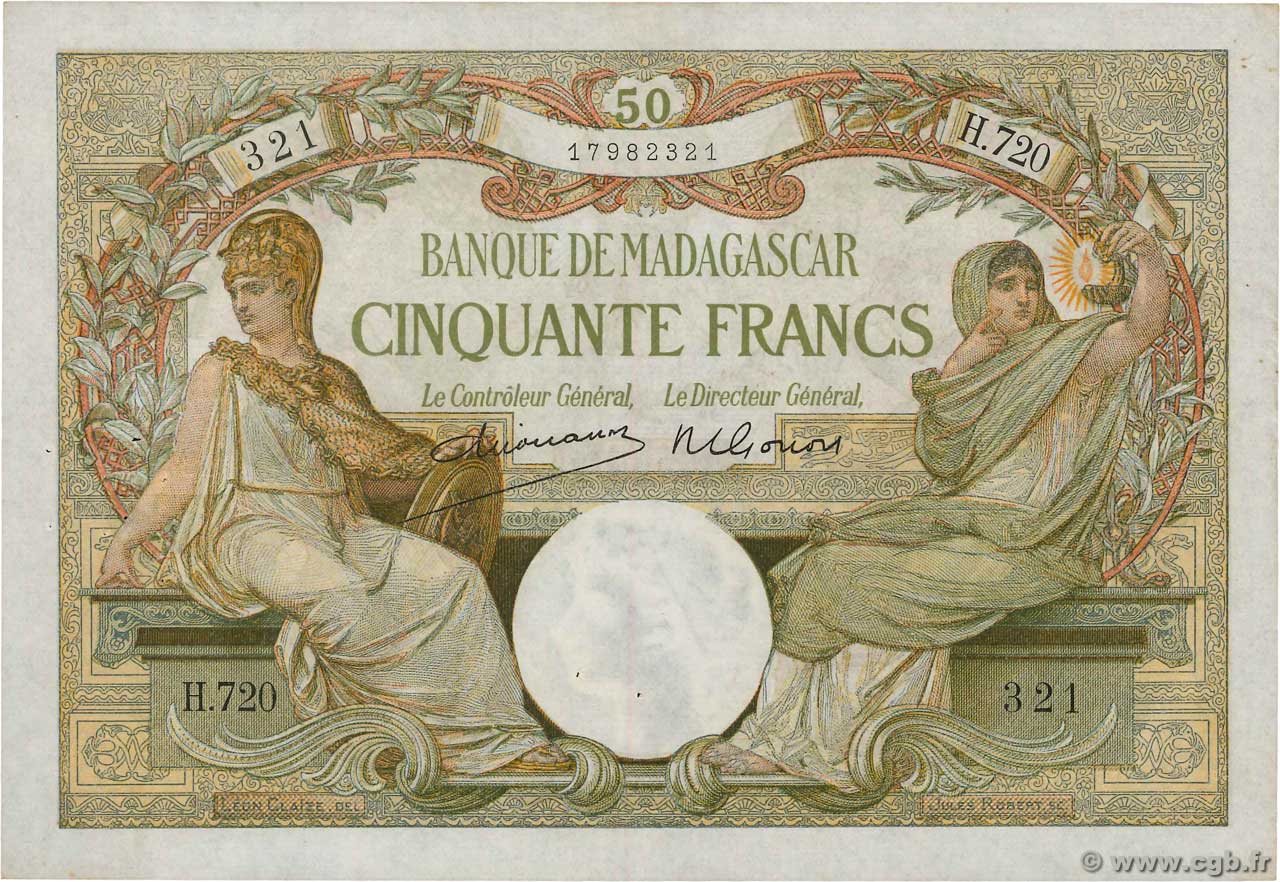 50 Francs MADAGASCAR  1948 P.038 XF-