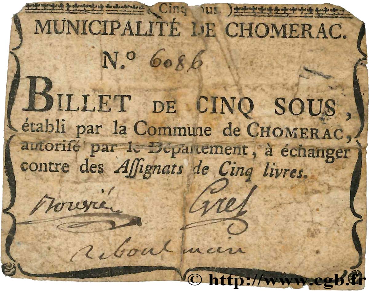 5 Sous FRANCE regionalismo y varios Chomerac 1792 Kc.07.054 RC