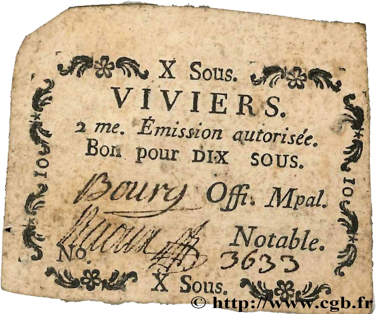 10 Sous FRANCE regionalism and various Viviers 1792 Kc.07.201 VF