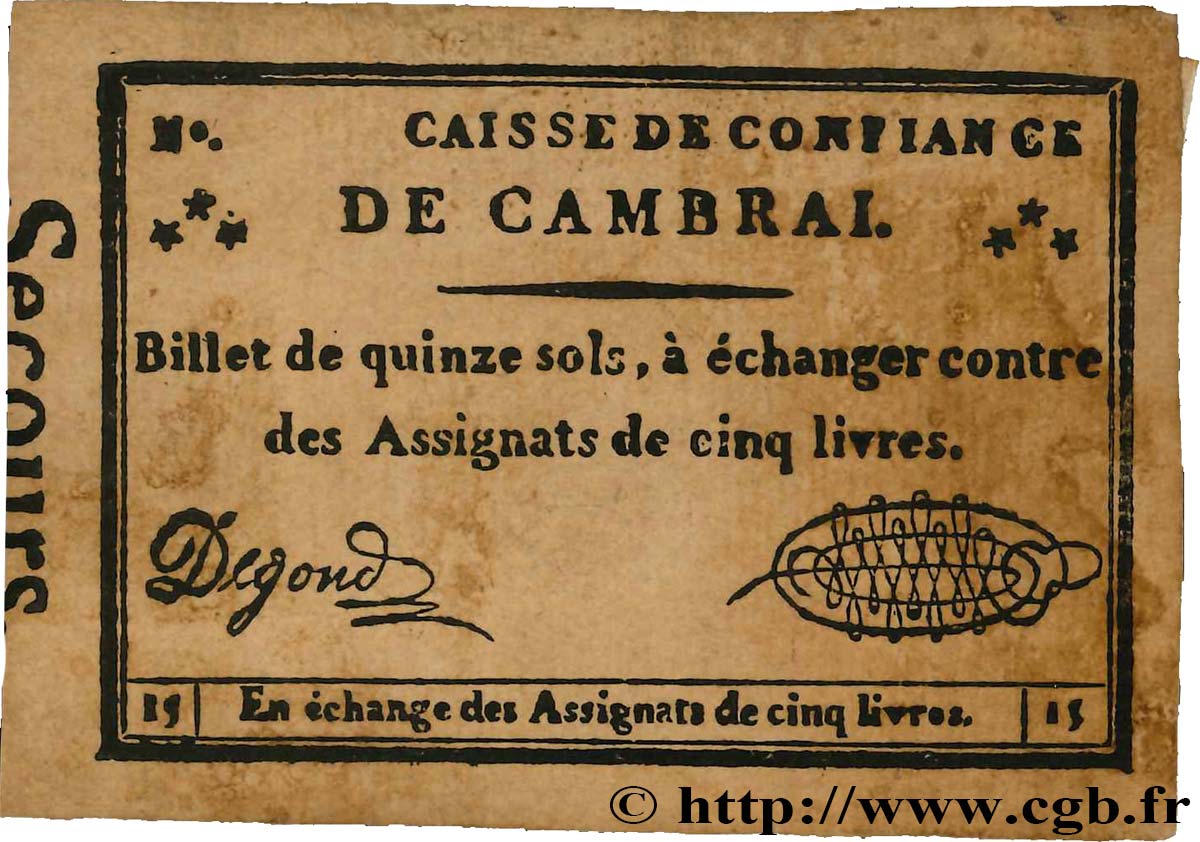 15 Sols Faux FRANCE Regionalismus und verschiedenen Cambrai 1792 Kc.59.021 fSS